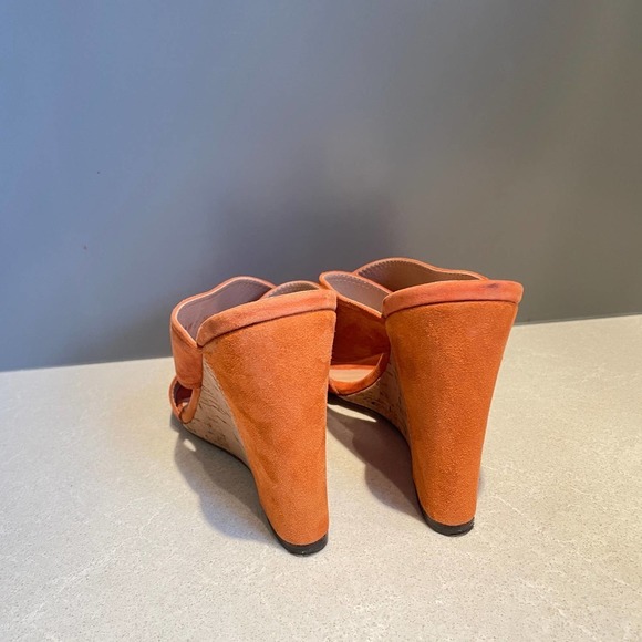 Valentino Crossover Wedge Heels 38 8 Orange Rust Suede Cork Slides Sandals - Picture 3 of 8